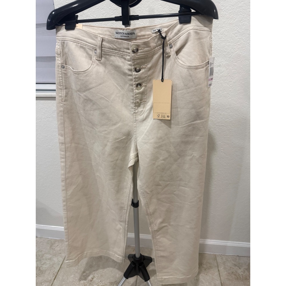 Scotch & Soda The Wave Highest Rise Cropped Wide Leg Jeans Ecru Size 14/32 NEW